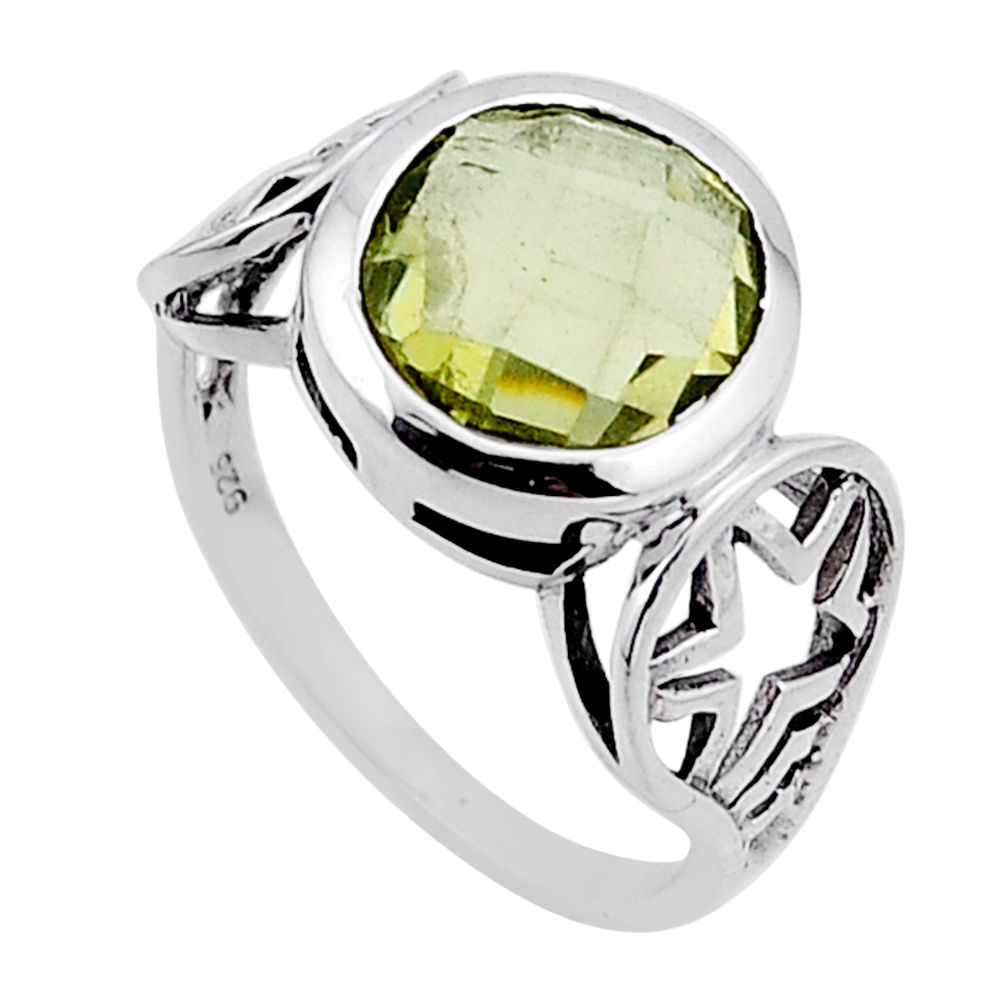 925 sterling silver 5.26cts checker cut natural lemon topaz ring size 6.5 n52347