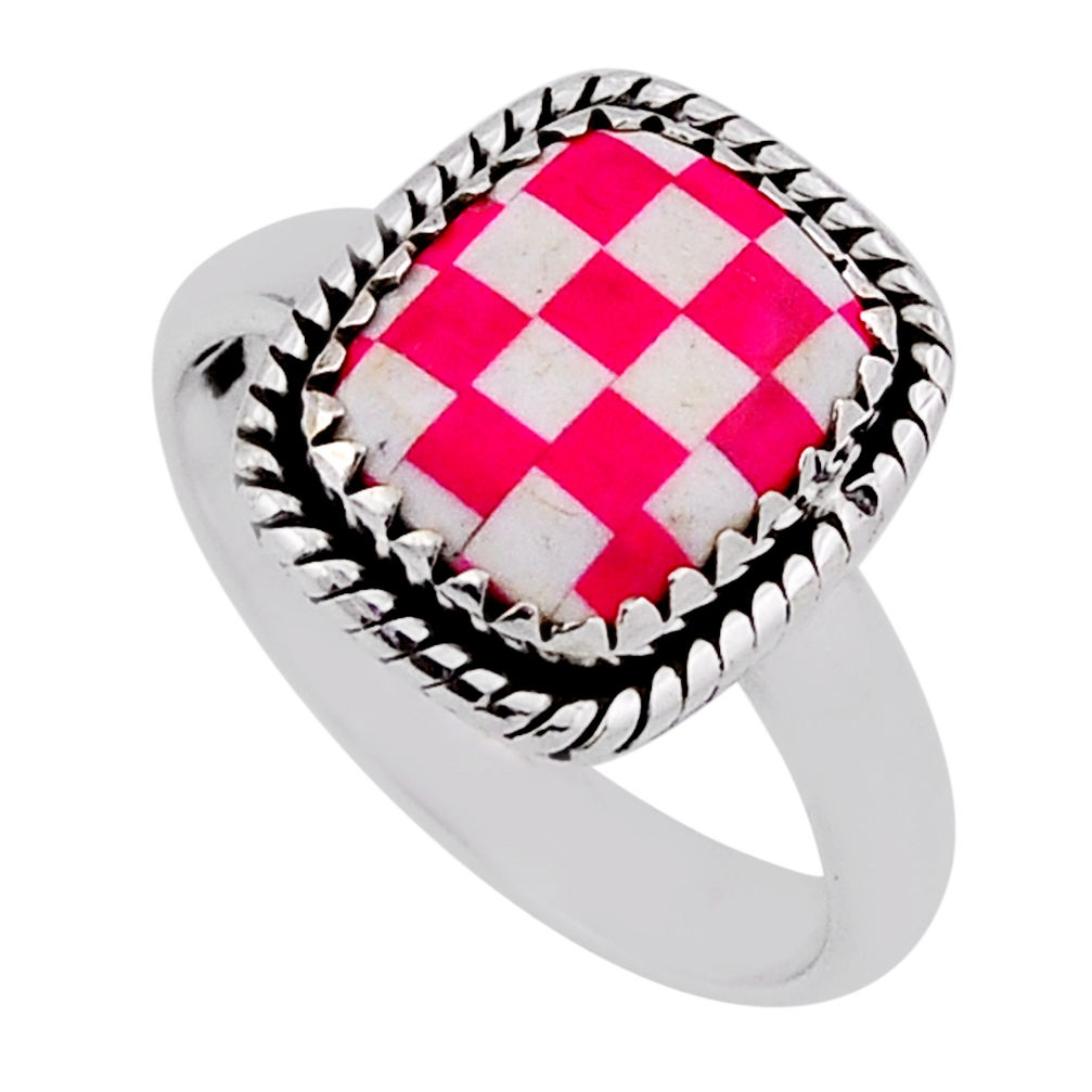 925 sterling silver 4.22cts checker pink white strip opal ring size 8 n39373