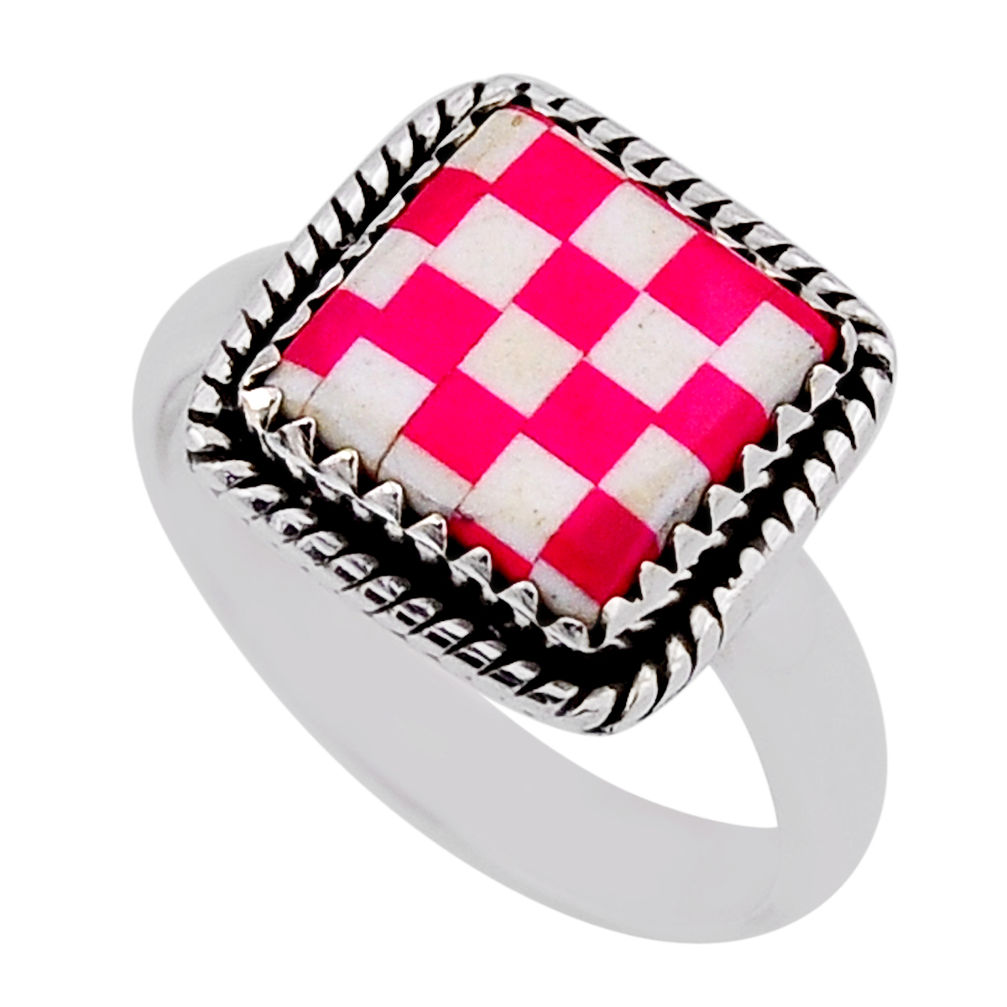 925 sterling silver 5.57cts checker pink white strip opal ring size 8 n39377
