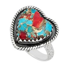 925 sterling silver 9.49cts coral turquoise matrix heart ring size 7.5 y20028