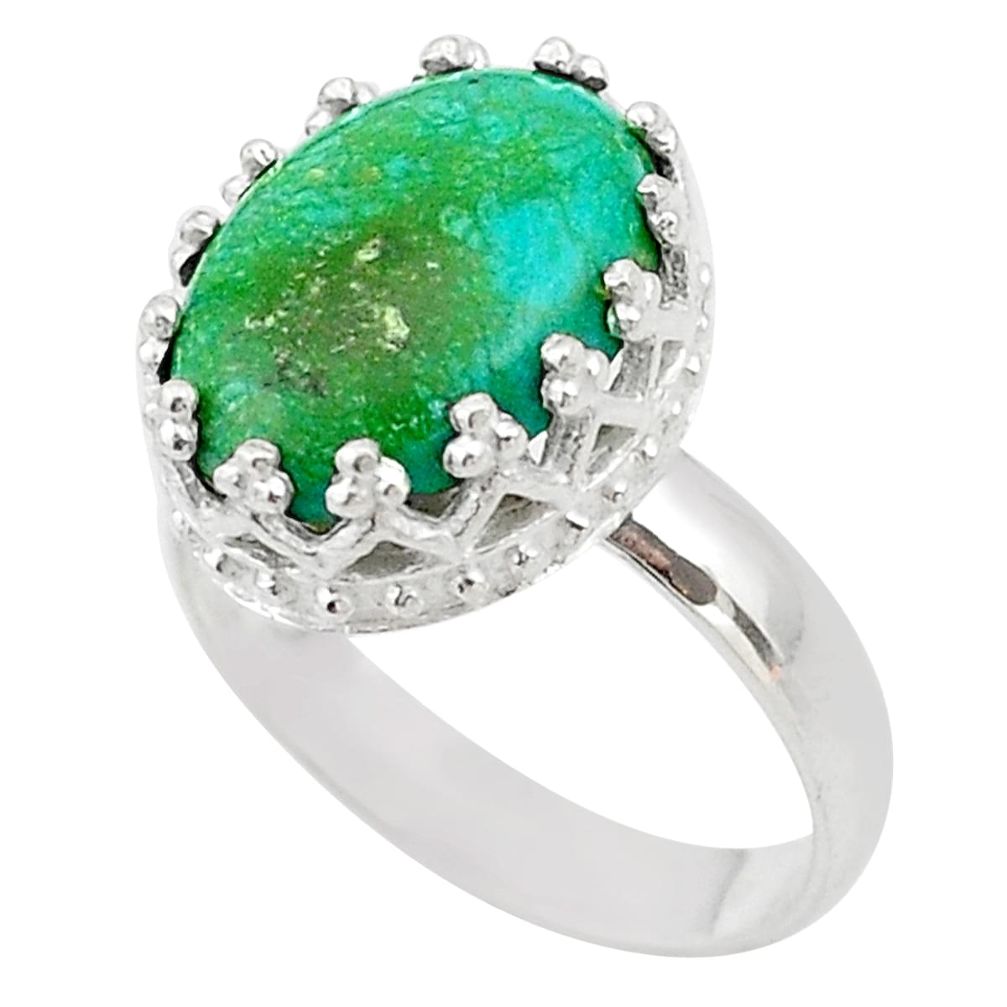 925 sterling silver 5.40cts crown fine green turquoise ring size 7.5 t43393
