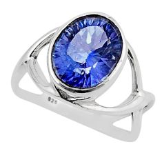 925 sterling silver 5.03cts faceted blue rainbow topaz oval ring size 7 y46094