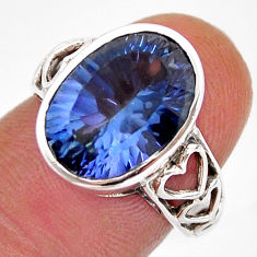 925 sterling silver 6.27cts faceted blue rainbow topaz oval ring size 7 y78831