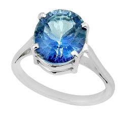 925 sterling silver 4.95cts faceted blue rainbow topaz oval ring size 8 y38432