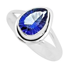 925 sterling silver 2.68cts faceted blue rainbow topaz pear ring size 9 y13711