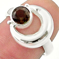 925 sterling silver 1.08cts faceted brown smoky topaz moon ring size 7 u36636