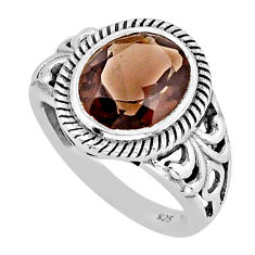 925 sterling silver 5.14cts faceted brown smoky topaz oval ring size 6.5 y73254