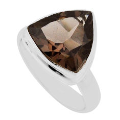925 sterling silver 5.54cts faceted brown smoky topaz ring jewelry size 6 n35224