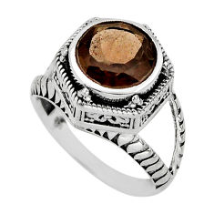 925 sterling silver 5.50cts faceted brown smoky topaz ring jewelry size 9 y78658