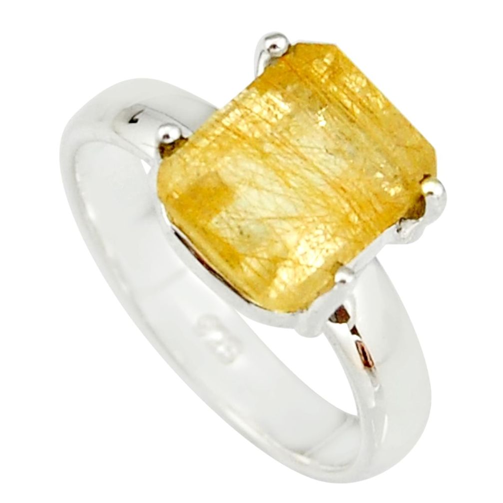 925 sterling silver 4.06cts faceted golden rutile solitaire ring size 7 r19152