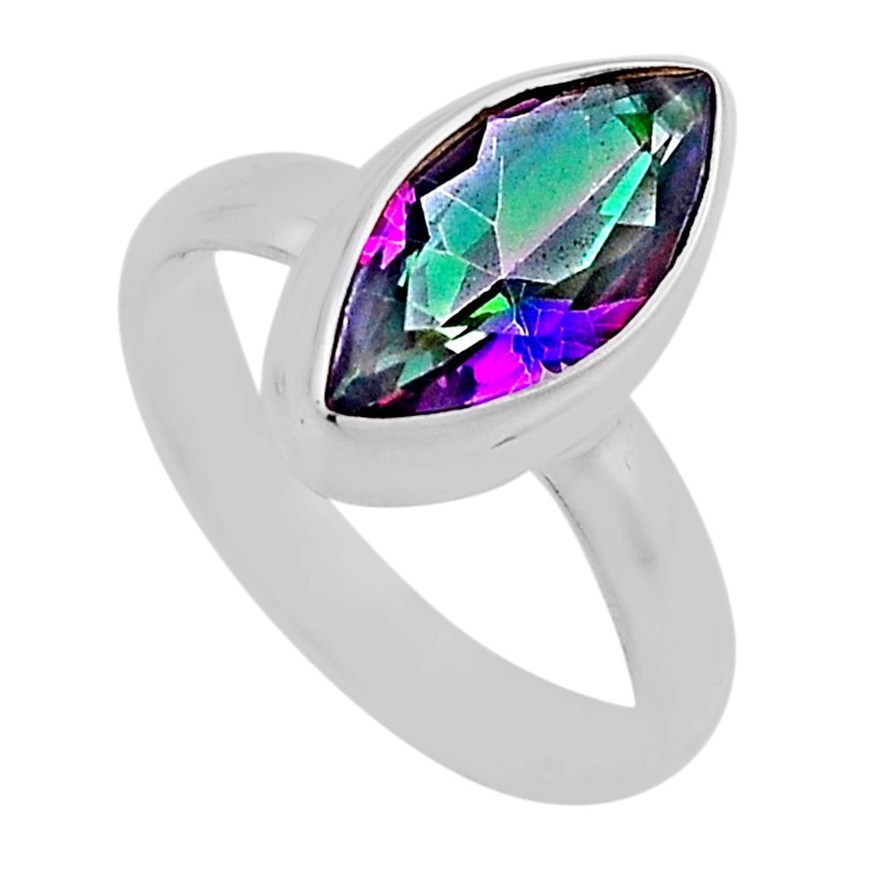 925 sterling silver 5.98cts faceted multi color rainbow topaz ring size 7 n24159