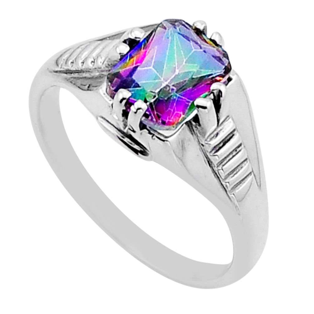 925 sterling silver 2.00cts faceted multi color rainbow topaz ring size 7 n54935