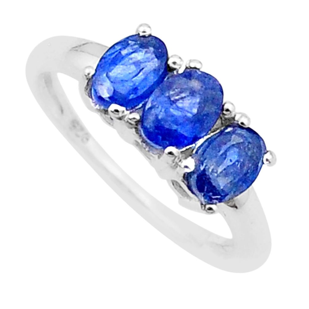 925 sterling silver 2.94cts faceted natural blue kyanite oval ring size 7 u35520