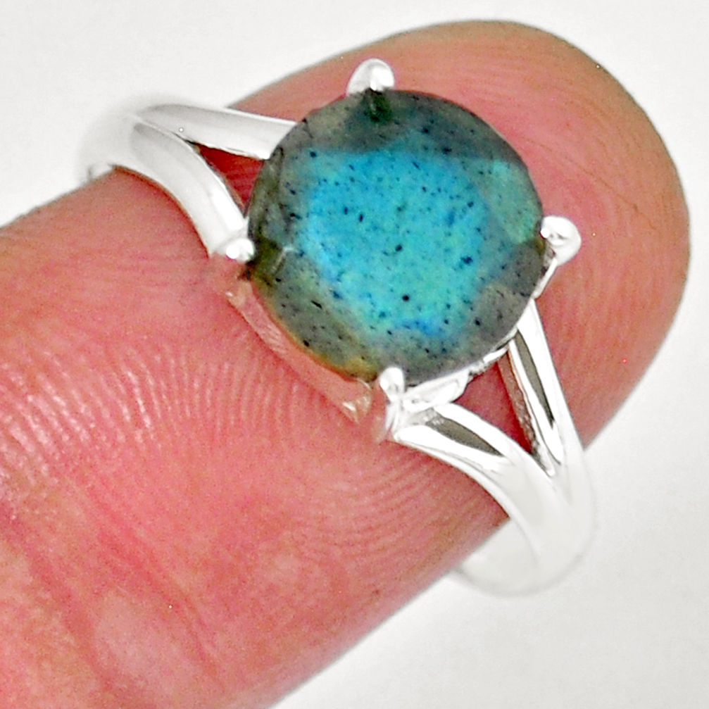925 sterling silver 4.25cts faceted natural blue labradorite ring size 8 y16679