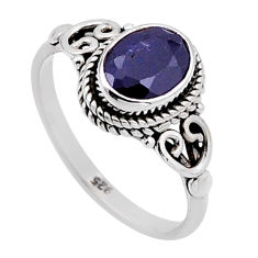 925 sterling silver 2.58cts faceted natural blue sapphire ring size 6.5 n52665