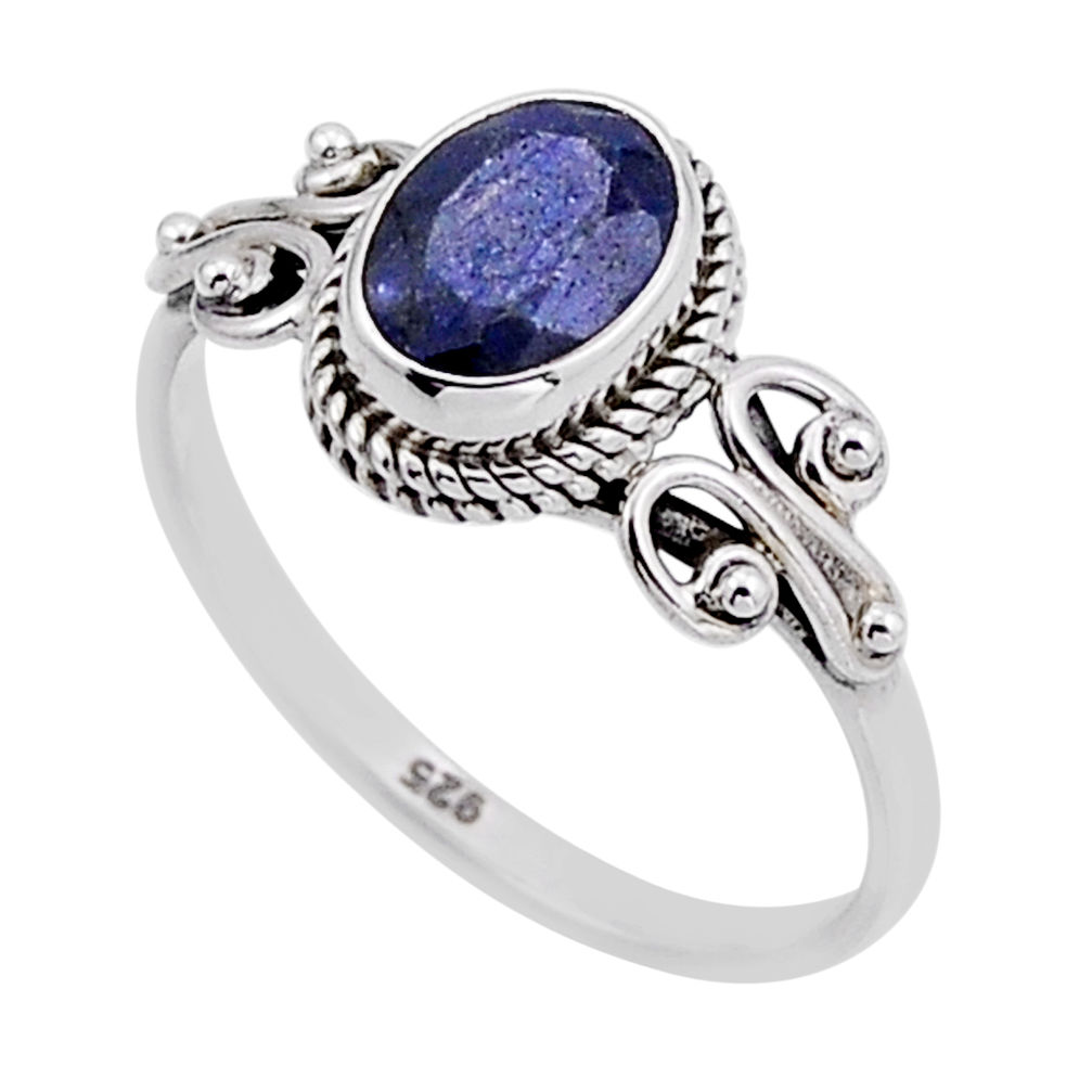 925 sterling silver 2.13cts faceted natural blue sapphire ring size 8.5 n52903