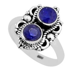 925 sterling silver 1.63cts faceted natural blue sapphire ring size 6 n38346