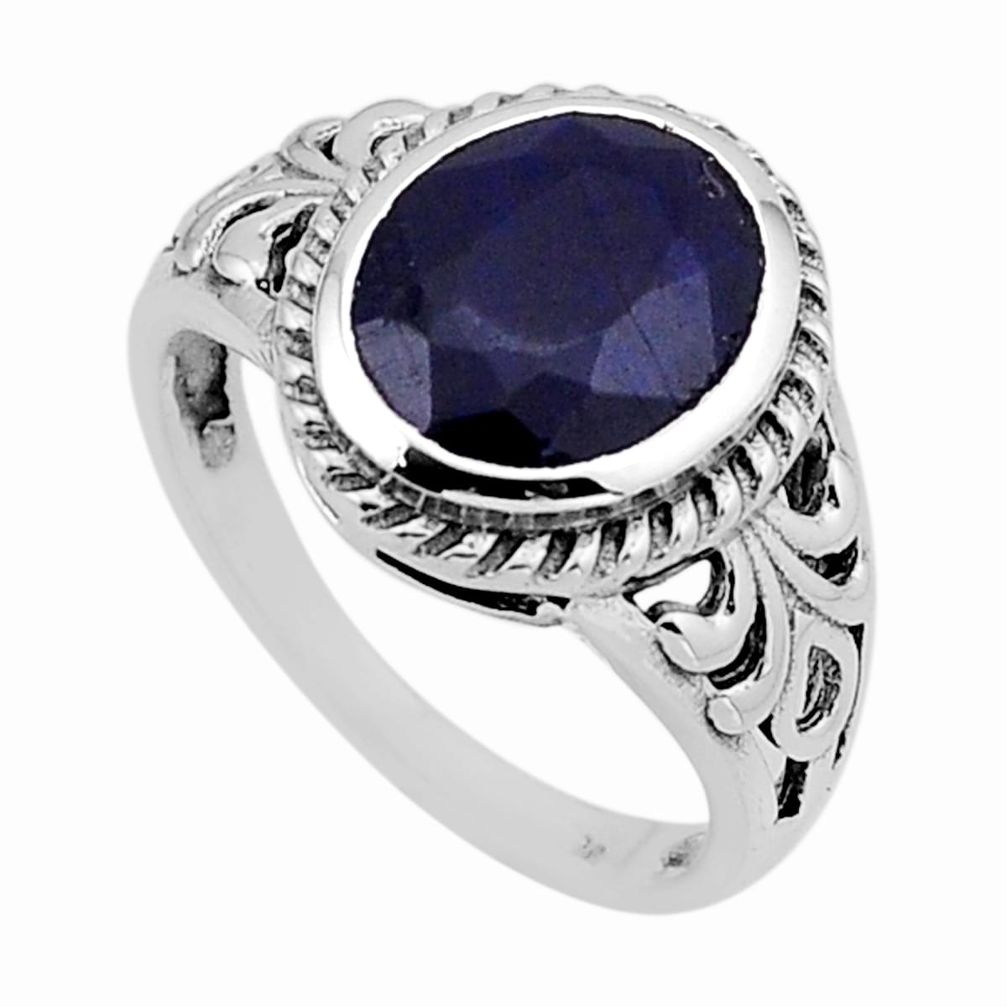 925 sterling silver 4.19cts faceted natural blue sapphire ring size 8 n54211