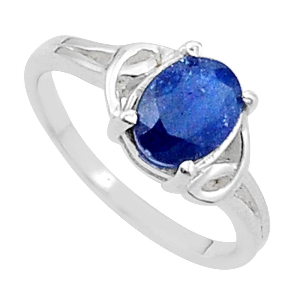 925 sterling silver 1.91cts faceted natural blue sapphire ring size 8 u35672