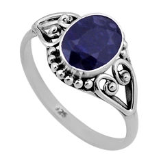 925 sterling silver 2.14cts faceted natural blue sapphire ring size 9 n47383
