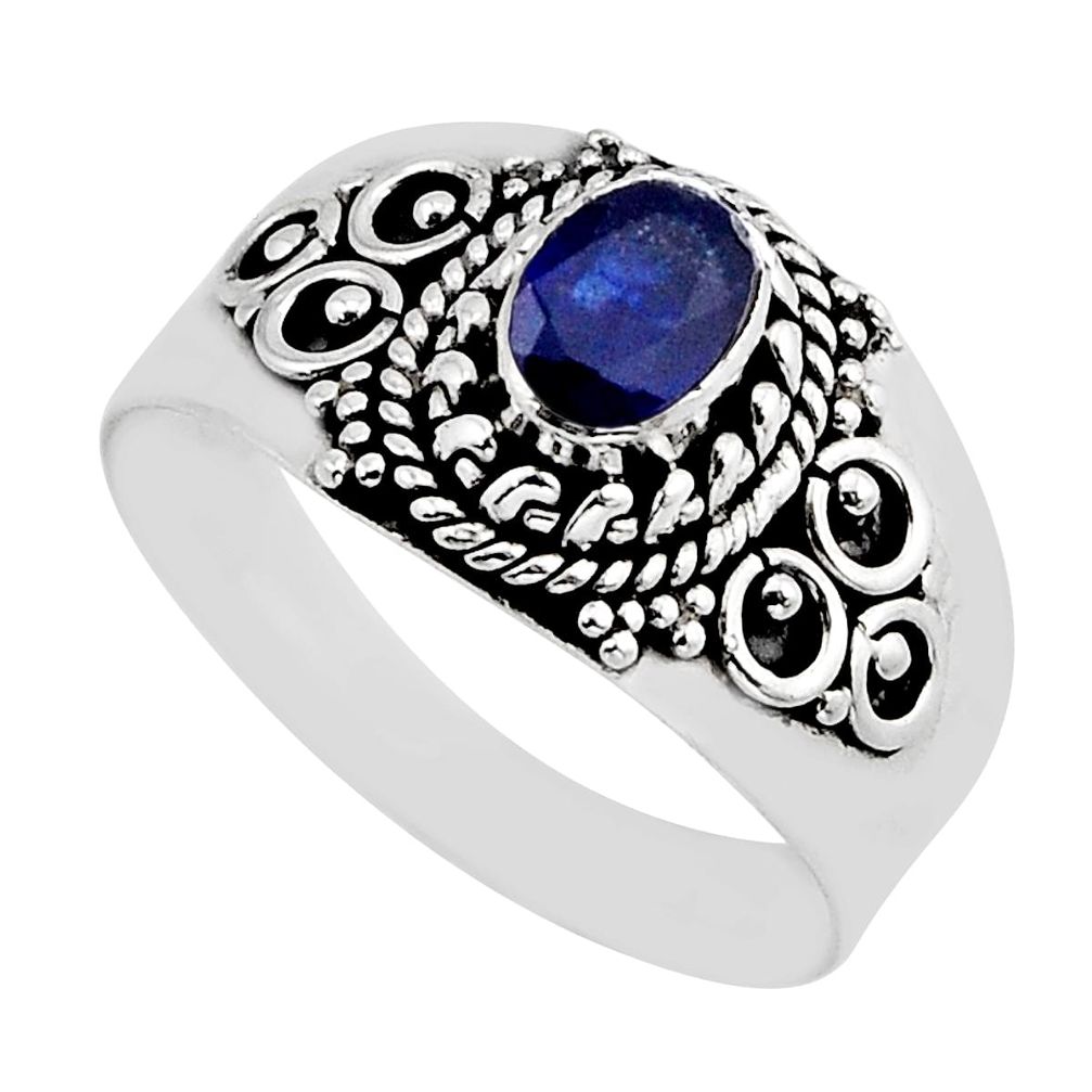 925 sterling silver 1.04cts faceted natural blue sapphire ring size 8.5 y70949