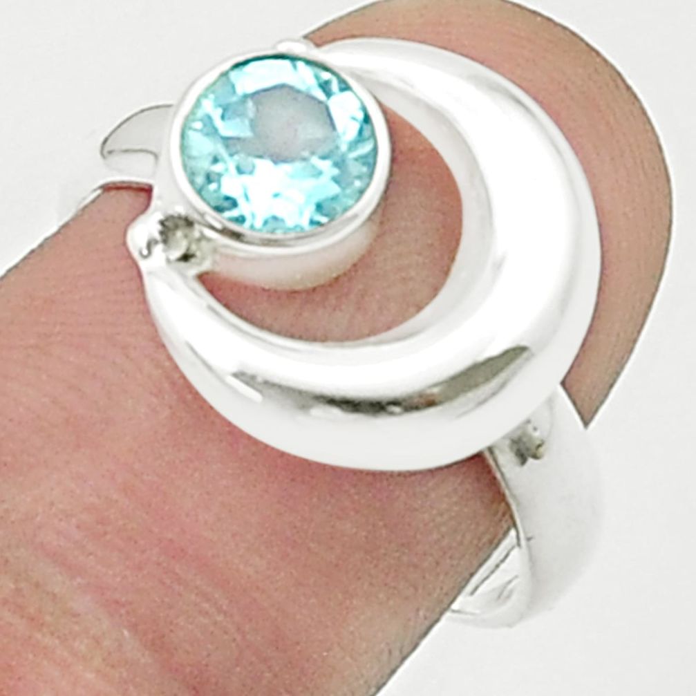 925 sterling silver 1.03cts faceted natural blue topaz moon ring size 8 u36656