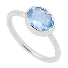 925 sterling silver 2.88cts faceted natural blue topaz oval ring size 7.5 n33557