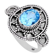 925 sterling silver 2.74cts faceted natural blue topaz oval ring size 7 n50014