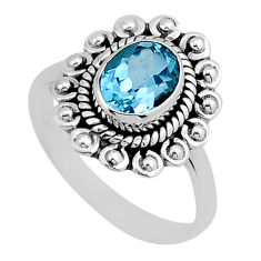 925 sterling silver 2.01cts faceted natural blue topaz oval ring size 8 y81872
