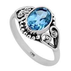 925 sterling silver 2.15cts faceted natural blue topaz oval ring size 9 n47386