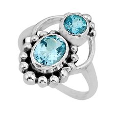 925 sterling silver 3.04cts faceted natural blue topaz oval ring size 9 y82340