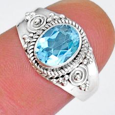 925 sterling silver 2.00cts faceted natural blue topaz oval ring size 7.5 y17603