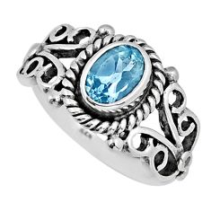 925 sterling silver 1.46cts faceted natural blue topaz oval ring size 7.5 y36096