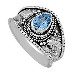 925 sterling silver 1.34cts faceted natural blue topaz pear ring size 8.5 n37770