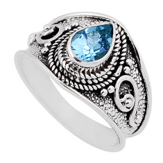 925 sterling silver 1.33cts faceted natural blue topaz pear ring size 6.5 n37790