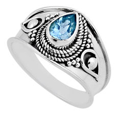 925 sterling silver 1.49cts faceted natural blue topaz pear ring size 8.5 n39915