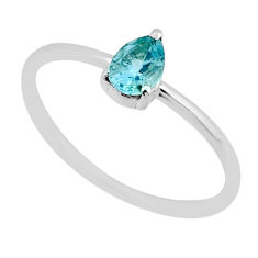 925 sterling silver 1.18cts faceted natural blue topaz pear ring size 6.5 y55083