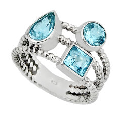 925 sterling silver 3.39cts faceted natural blue topaz pear ring size 7.5 y82638