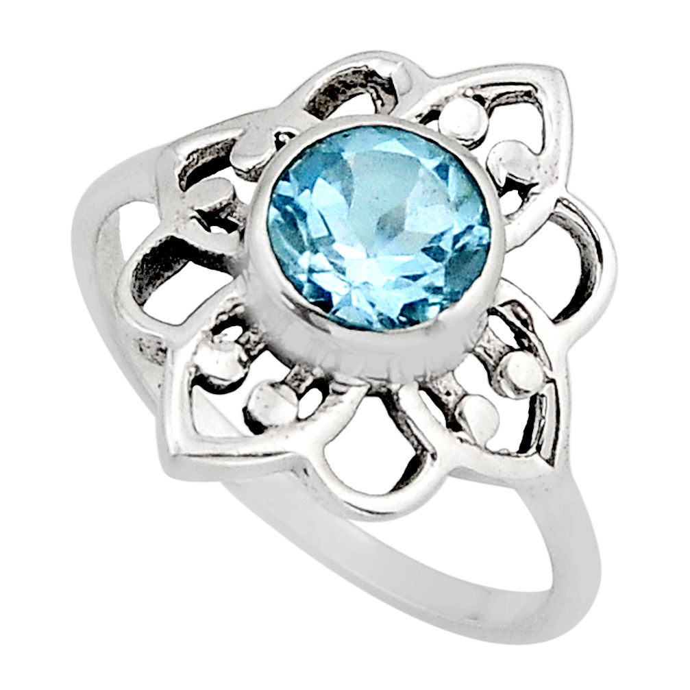 925 sterling silver 2.42cts faceted natural blue topaz ring size 8.5 y80784