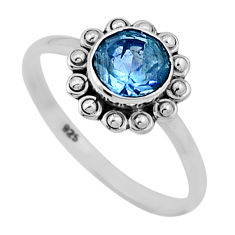 925 sterling silver 1.02cts faceted natural blue topaz round ring size 6 n47143