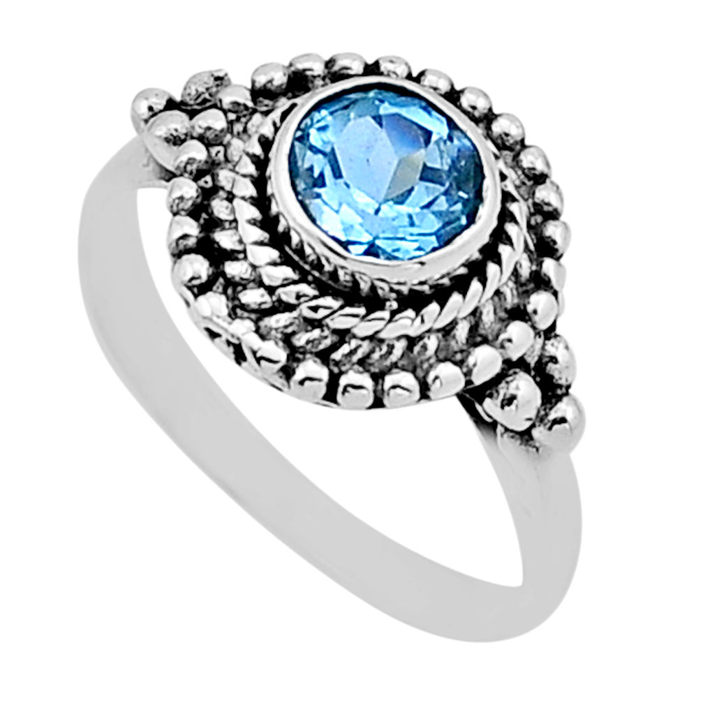 925 sterling silver 1.02cts faceted natural blue topaz round ring size 7 n49712