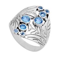 925 sterling silver 2.23cts faceted natural blue topaz round ring size 7 n54613