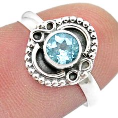 925 sterling silver 0.80cts faceted natural blue topaz round ring size 7 u51552