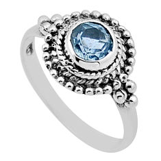 925 sterling silver 1.06cts faceted natural blue topaz round ring size 9 n49702