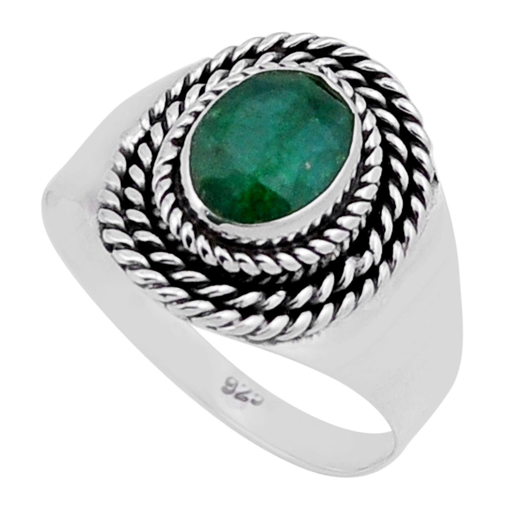 925 sterling silver 2.05cts faceted natural green emerald ring size 7.5 n40203