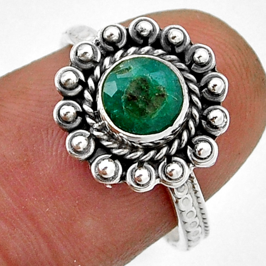 925 sterling silver 0.98cts faceted natural green emerald ring size 6.5 n42968