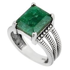 925 sterling silver 5.08cts faceted natural green emerald ring size 6 y46152