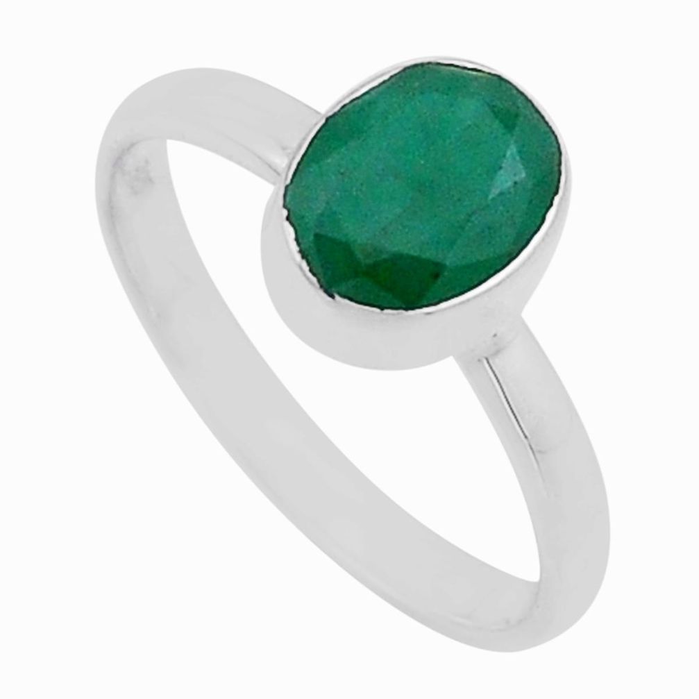 925 sterling silver 2.05cts faceted natural green emerald ring size 7 n49572