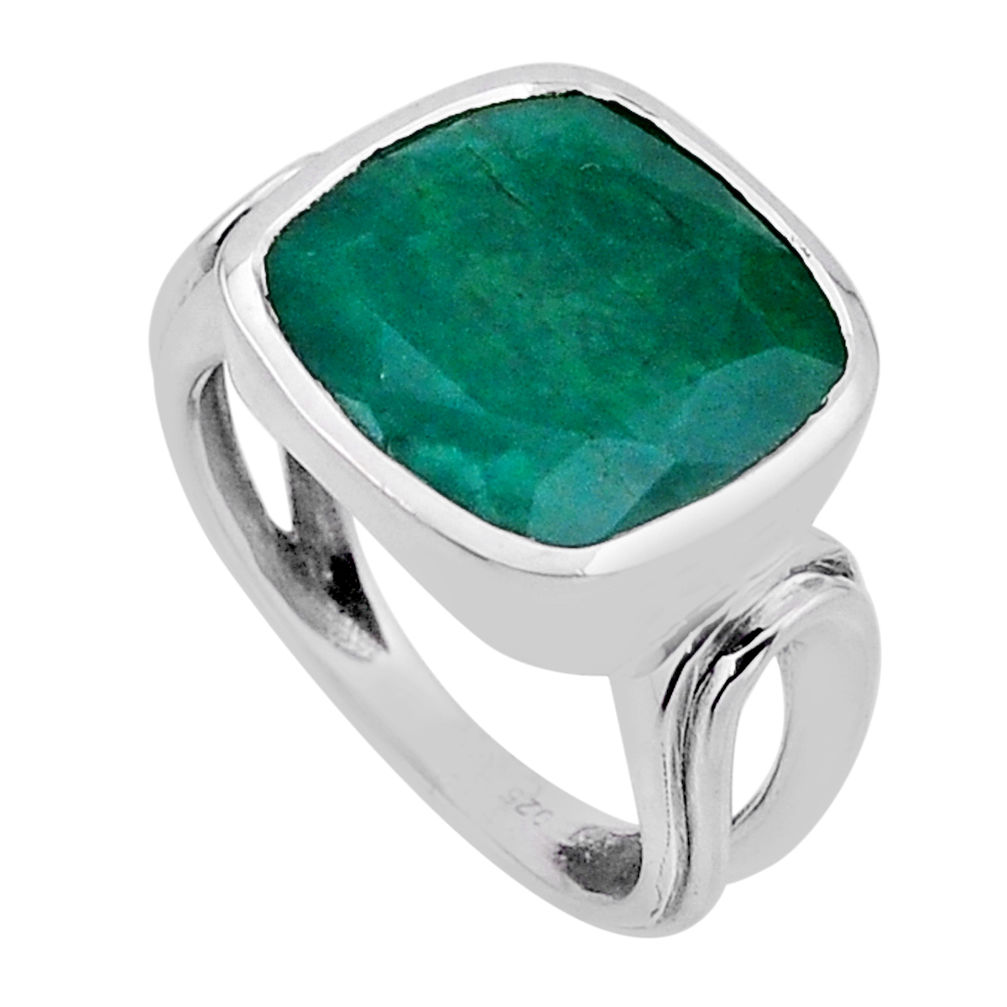 925 sterling silver 12.41cts faceted natural green emerald ring size 7 n54550