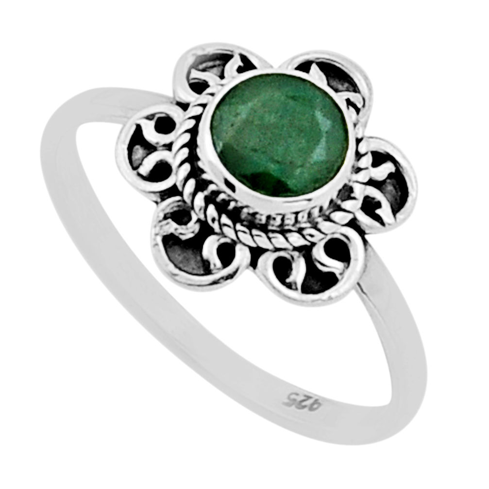 925 sterling silver 0.75cts faceted natural green emerald ring size 8 n50757